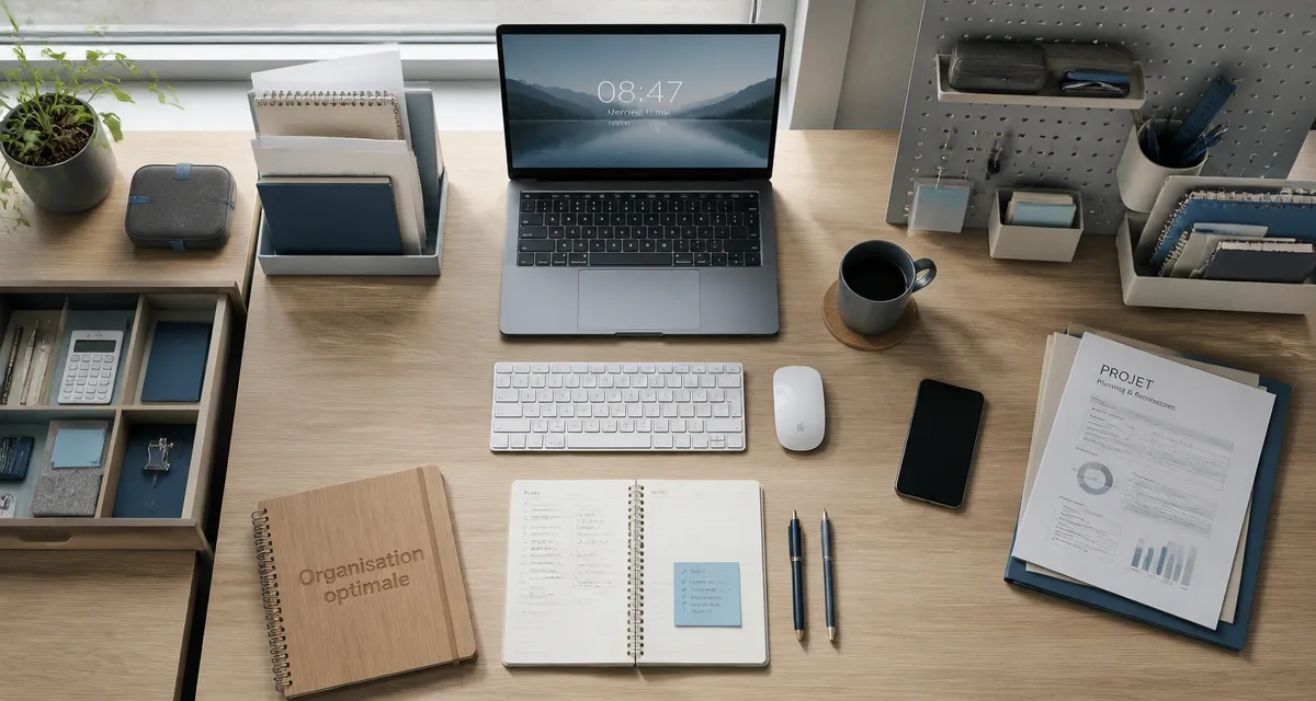 organiser un bureau vue flat lay zones