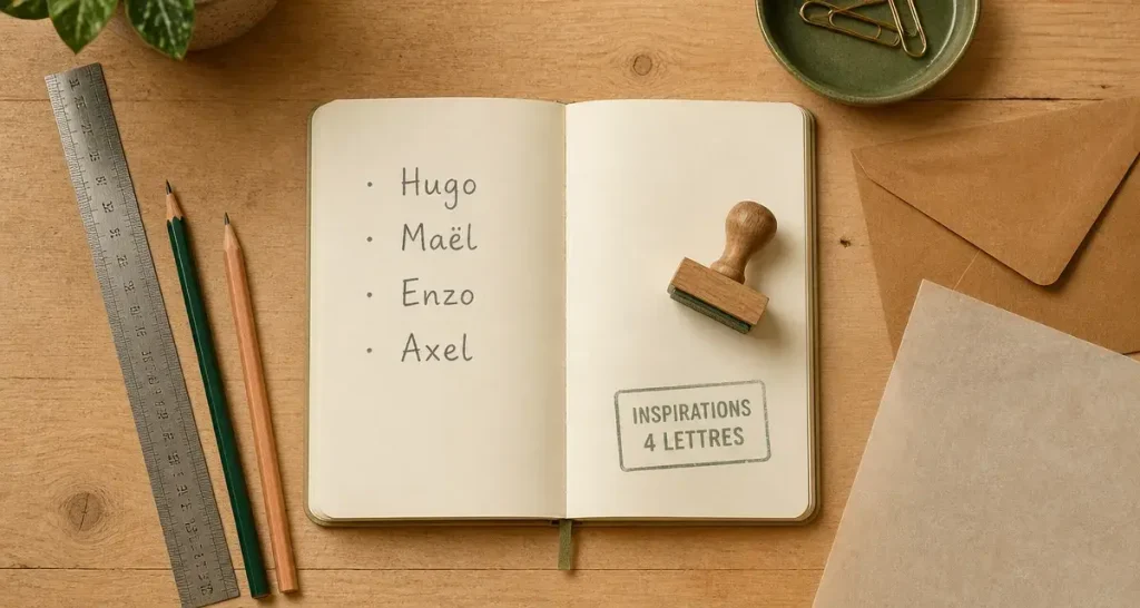prenom garcon 4 lettres : liste de prénoms sur carnet, style simple