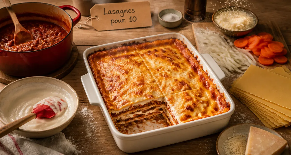 Lasagnes pour 10 personnes, recette sans stress, plat à gratin