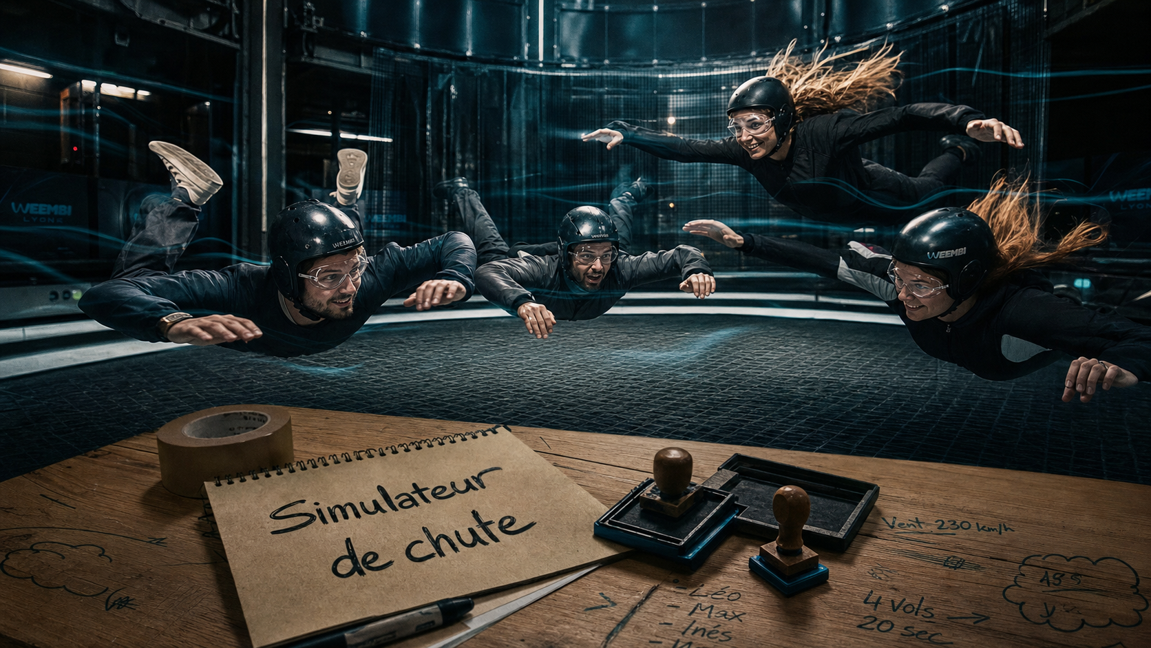 Sortie entre amis originale : simulateur de chute en salle de soufflerie