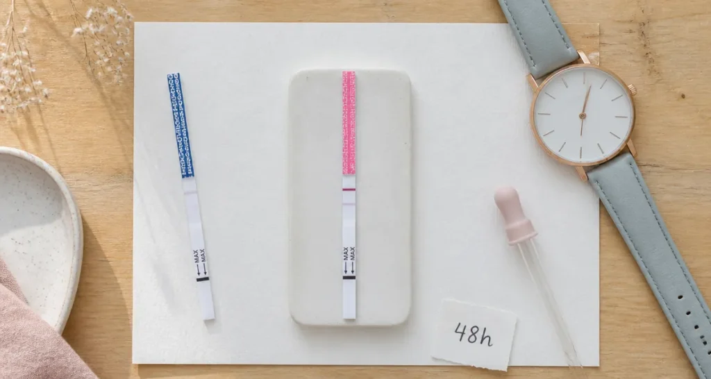Test de grossesse positif faible : bandelette avec ligne pâle