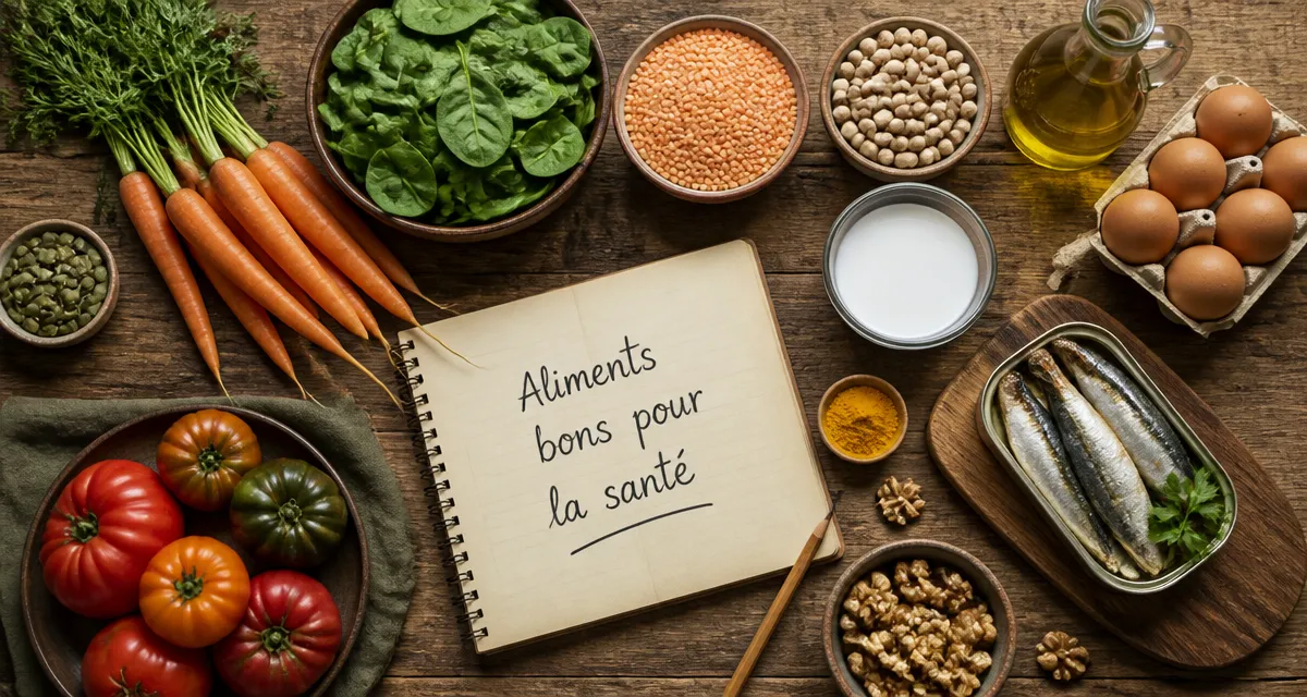 aliments bons pour la santé sur table