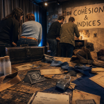 Activité de groupe originale : escape game sensoriel, équipes cherchant des indices en salle de séminaire