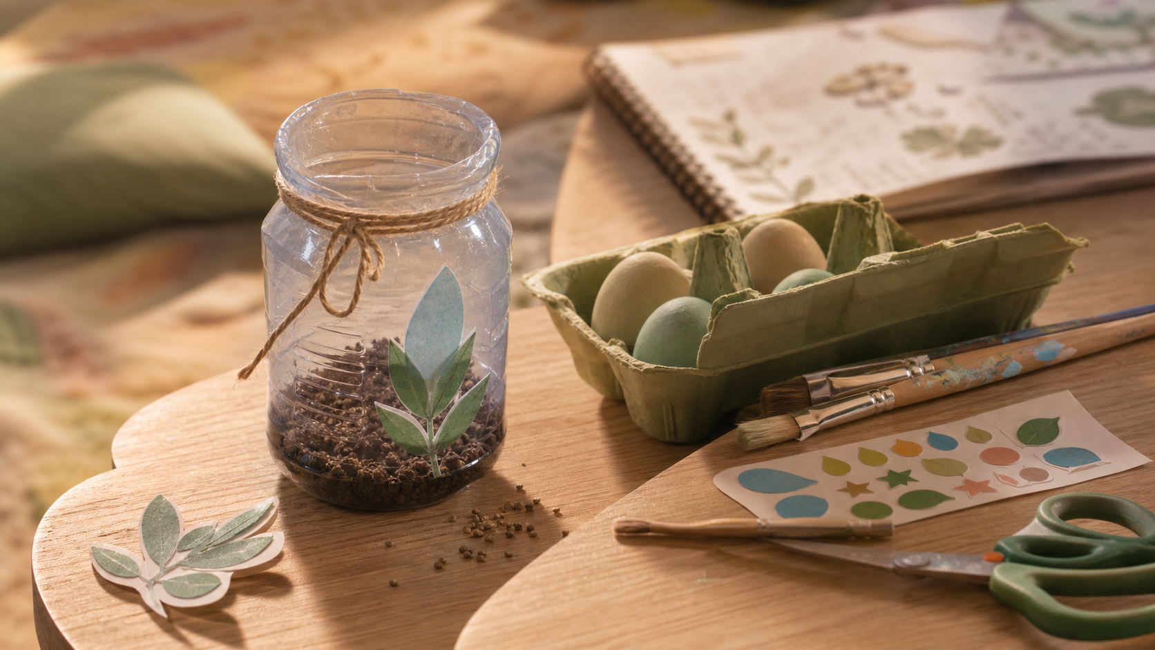Activité printemps : bricolage nature pour enfant sur table