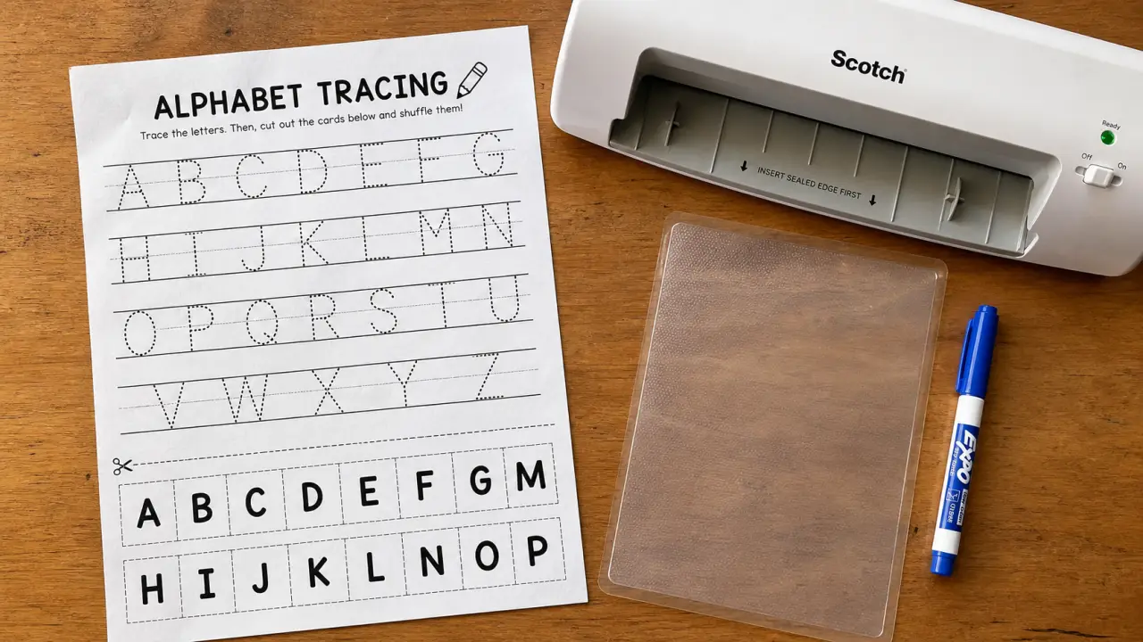 Alphabet imprimable A4 avec lignes de traçage, lettres lisibles
