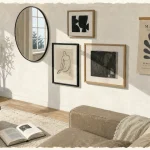 Décorer un mur blanc : cadres et miroir ovales