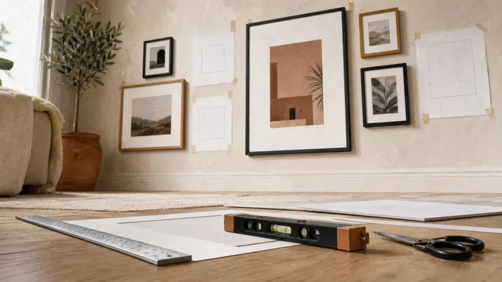 Disposition cadre mural : espacer juste, aligner net, composer sans surcharger