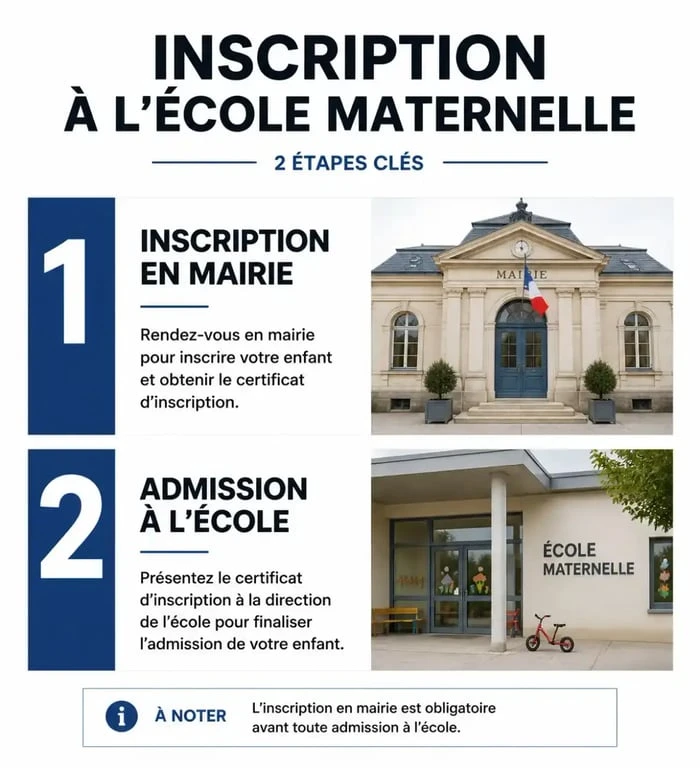 Infographie des étapes d'inscription à l'école maternelle pour les parents