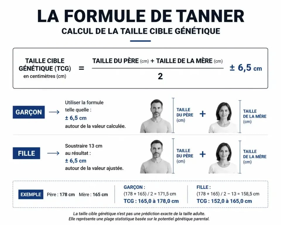 Schéma explicatif de la formule de Tanner pour le simulateur de calcul de taille adulte