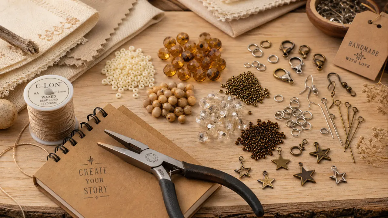 Perles et accessoires pour fabriquer des bijoux : perles, apprêts, fil ciré