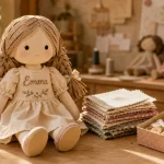 poupee personnalisé avec prénom brodé, accessoires et tissus