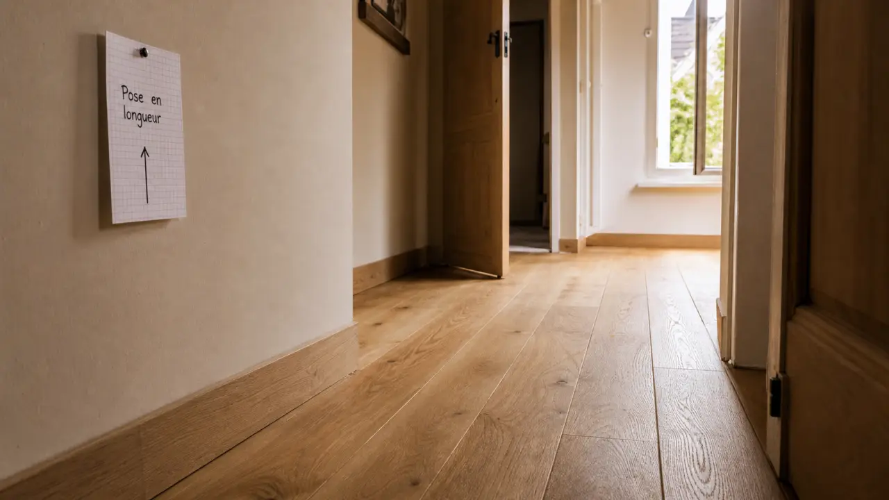 Sens parquet couloir : pose en longueur, parquet chêne dans un couloir