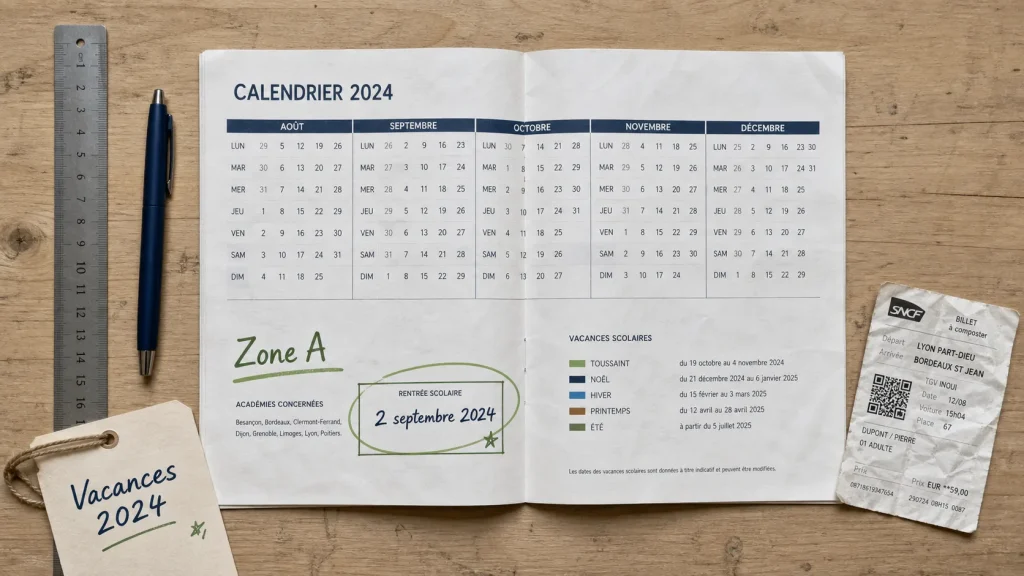 Vacances scolaires 2024 Lyon zone A, jours fériés et ponts