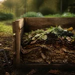 Comment faire du compost maison : épluchures et feuilles mortes dans un composteur