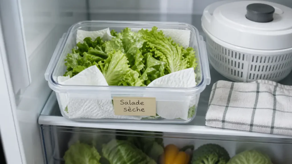 Conserver une salade au frigo sans la ramollir : le bon ordre, le bon contenant et le bac à légumes