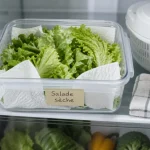 Conserver salade au frigo : laitue en boîte hermétique au bac à légumes
