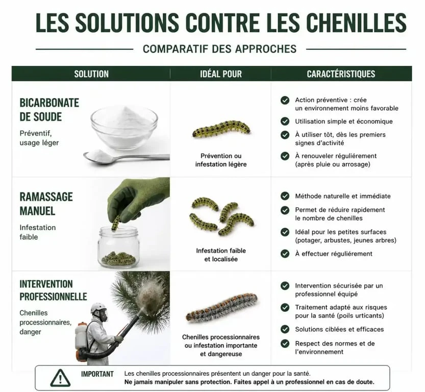 Tableau comparatif des méthodes pour tuer chenilles au jardin