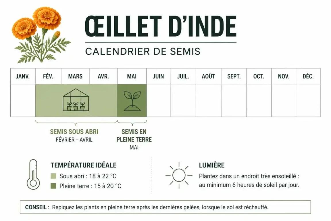 Calendrier de semis de l'œillet d'Inde : périodes idéales pour réussir vos semis au potager