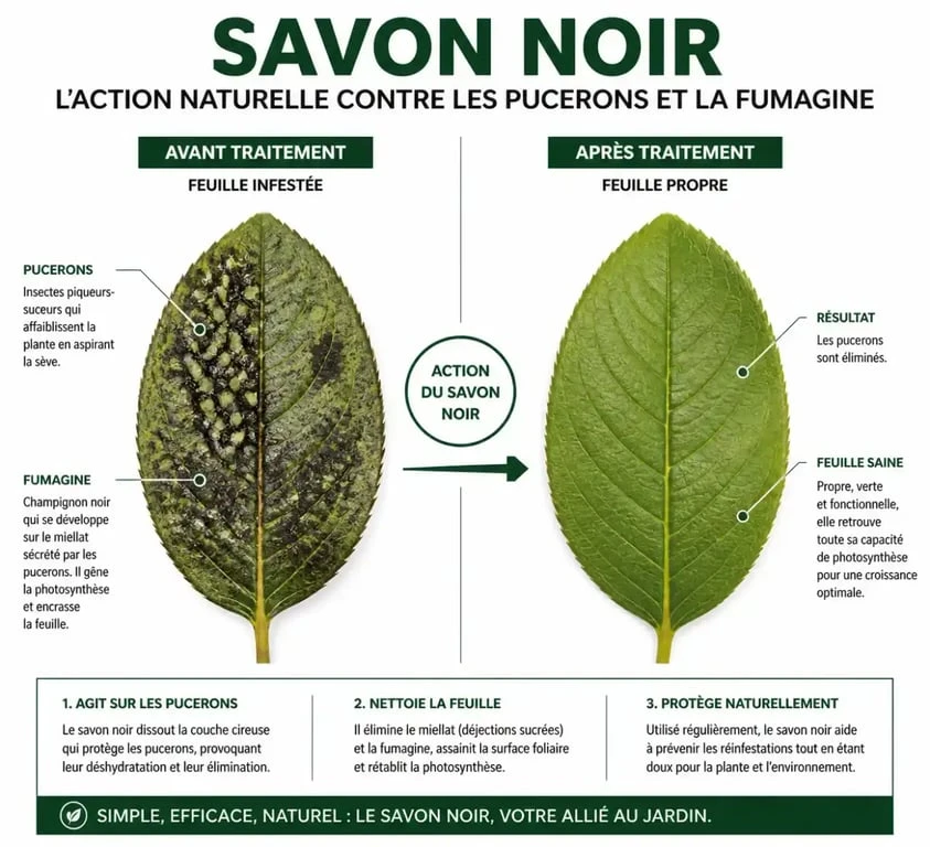 Comparaison avant après traitement au savon noir contre les pucerons