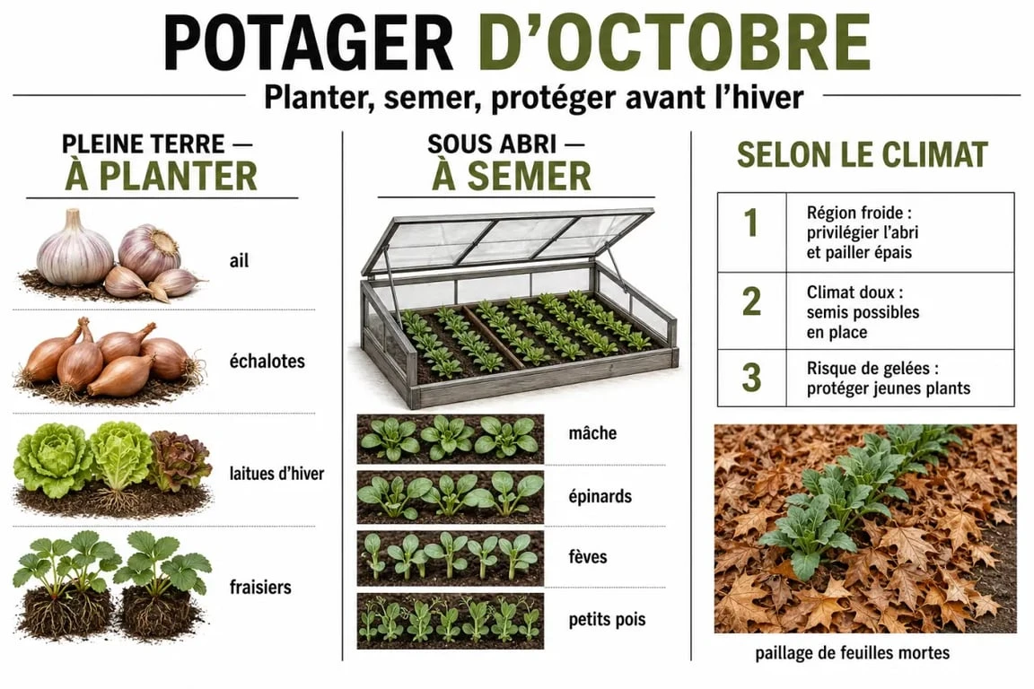 Que planter en octobre au potager : cultures à semer, planter et repiquer selon le climat