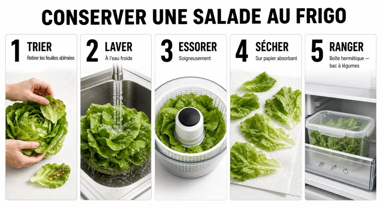 Comment conserver salade au frigo : les 5 étapes pour garder les feuilles fraîches et croquantes