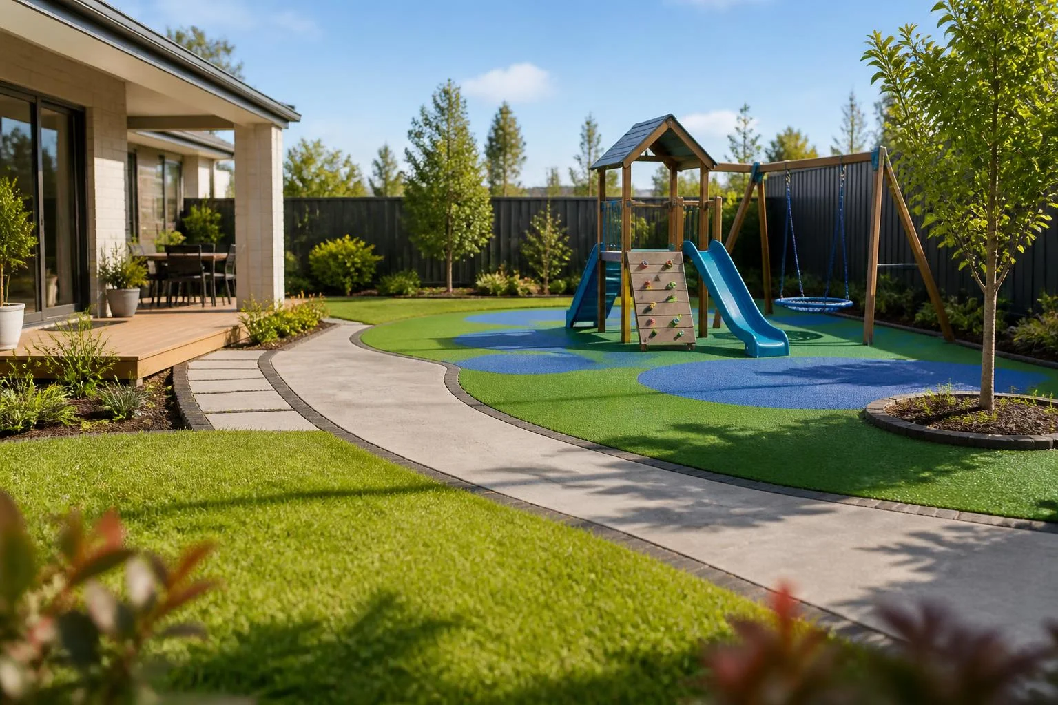 Espace de jeux jardin familial : emplacement, sol, âge