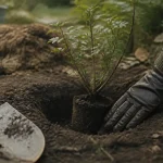 Planter groseiller : trou de plantation et jeune plant en sol frais, mi-ombre