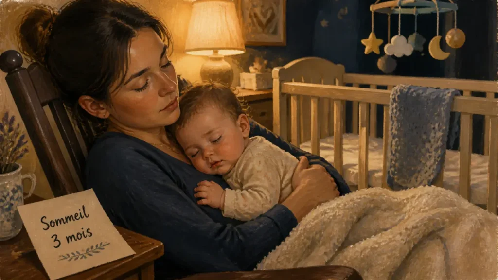 Temps de sommeil d’un bébé de 3 mois : 14 à 17 heures, avec des réveils encore normaux