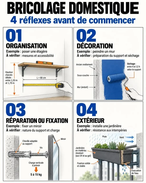 Infographie CACE Maison bricolage sur les types de projets DIY et les vérifications essentielles