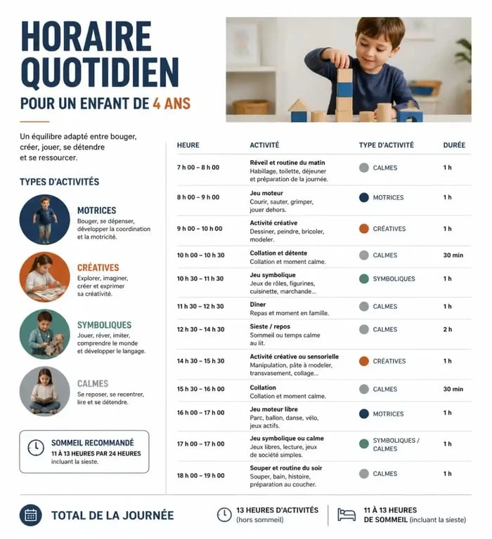 Emploi du temps type pour activités enfants 4 ans