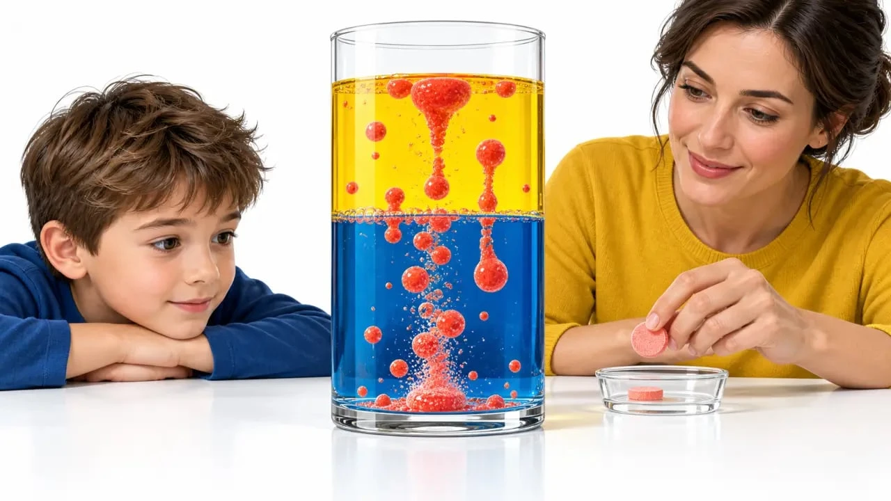 Activités scientifiques enfants : lampe à lave maison avec huile, eau et bulles