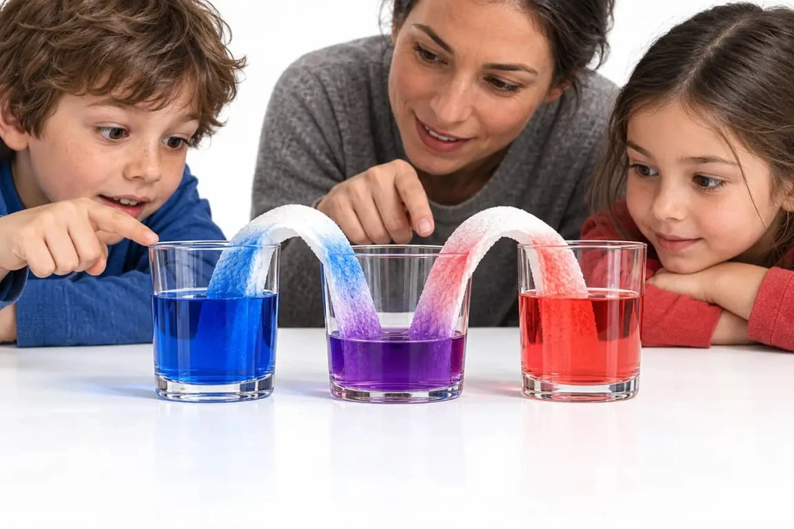 Activités scientifiques enfants : expérience de capillarité avec des verres d’eau colorée