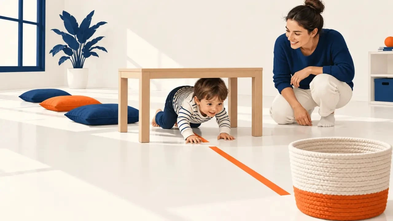 Activité à faire avec les enfants : parcours moteur intérieur sécurisé