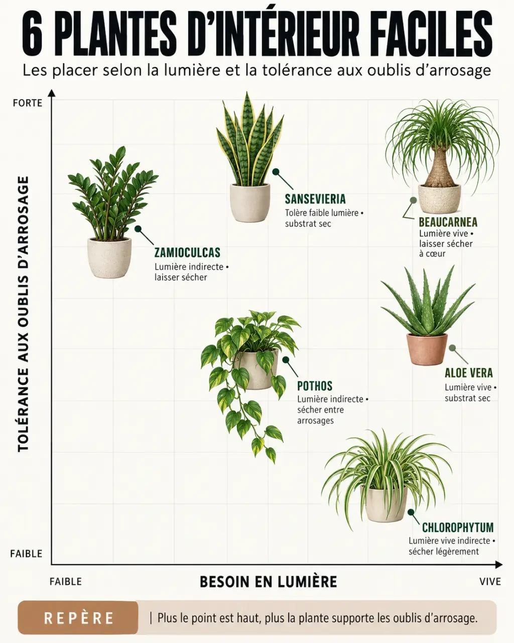 Infographie des plantes d intérieur facile à entretenir selon la lumière et l’arrosage