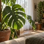 Feuille plantes d intérieur : grande Monstera en salon lumineux