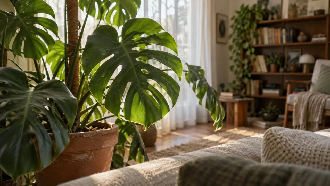 Feuille plantes d intérieur : grande Monstera en salon lumineux