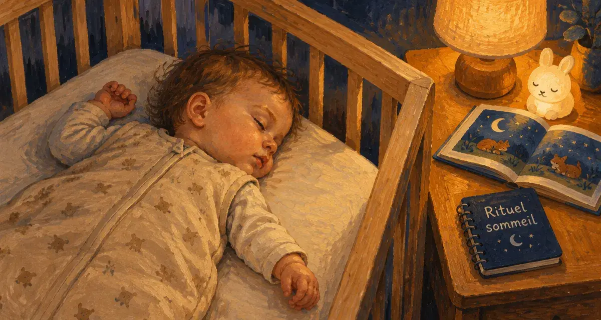 Sommeil bébé 9 mois : bébé endormi près d’une veilleuse