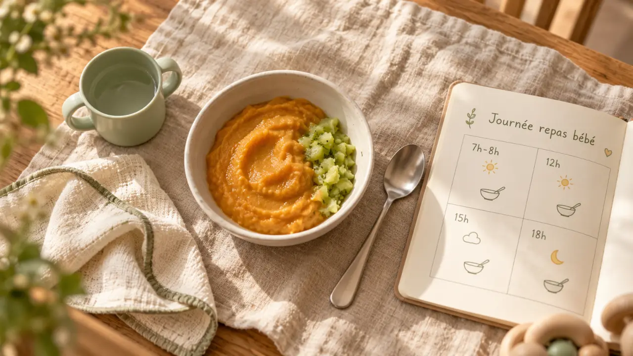 Tableau alimentation bébé 10 mois : 4 repas, purée et légumes fondants